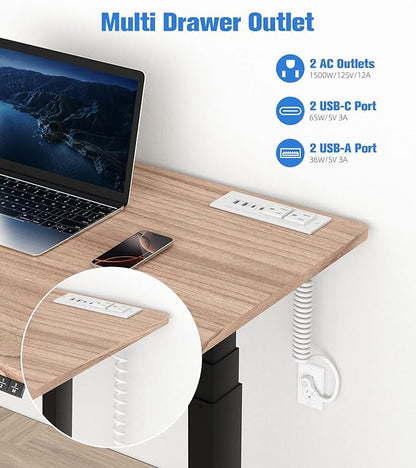 65W Furniture Drawer Outlet, Recessed Outlet with 4 USB Ports & 2 AC Outlets, Recessed Power Strip for Home, Office, 14 AWG-10FT Spring Cord(White)