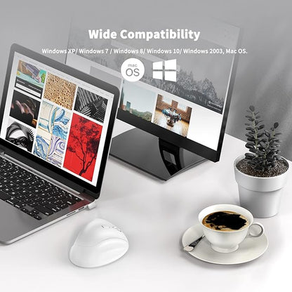 Ergonomic Wireless Mouse 2025 New Updated Smaller with USB-A Receiver for PC Computer, Laptop and Desktop, Ergo Mouse Vertical with Silent Clicks Long Battery Life, Up to 1600 DPI, White