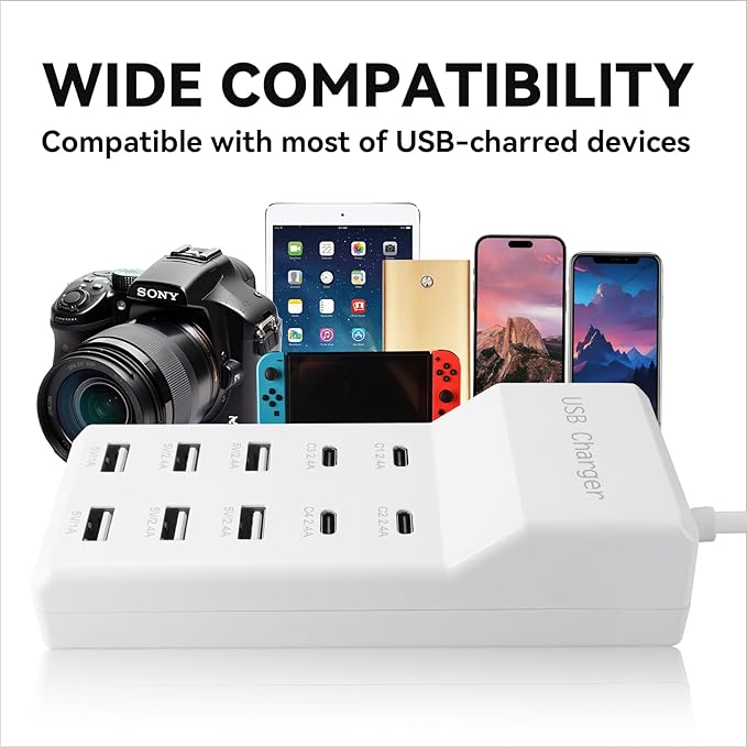 USB Charging Station Block with 10-Port (6 USB-A Port & 4 USB-C Port),USB Power Strip for Smart Phone Tablet Laptop Computer（2 Pcs）