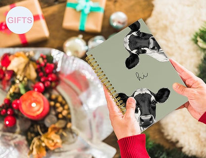 Cow Notebook Journal,Green Cute Animal Notebook Journal for School Women Teen Girls Kids,Gifts for Cow Lovers,Hardcover Spiral Notebooks for Work Notes Journaling,5.5x8.3 Inch