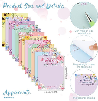 Geyee 24 Pcs Religious Sticky Notes with Bible Verse Pens Fun Notepads for Adults Coworkers Nurse 3 x 4 Inch to Do List Notepads with Sayings Pen for Lab Week Gifts Teacher Office Supplies