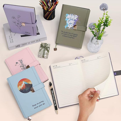 ENOMY Personalized A5 Notebook Set 300 Pages Custom Notebook PU Leather Personalized Journal with Storage Pocket for Writing College Office Business Gift, Blue