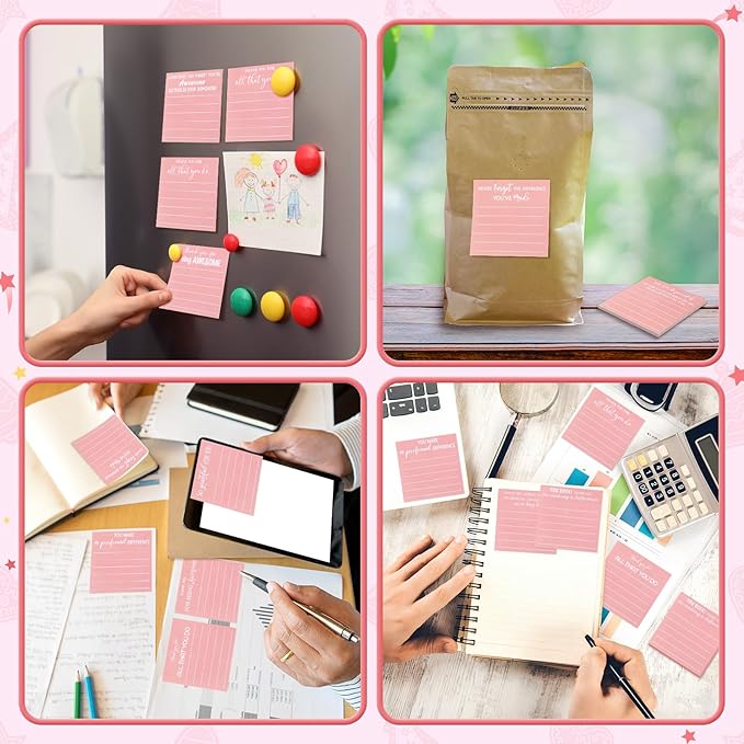 Yinder 24 Pcs Employee Appreciation Sticky Notes Xmas Gift Bulk Motivation Note Pads Mini Inspirational Note Gift for Teacher Nurse Staff Coworker Office Supply 3 x 3'' (Appreciation,Pink)