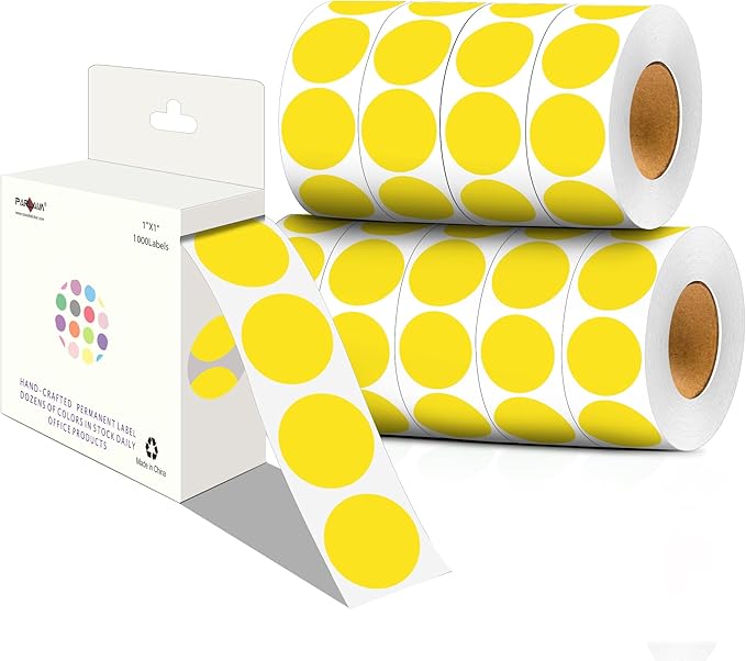 PARLAIM 1 Inch Round Color-Code Dot Stickers,10000per/10 Rolls dots Label Dispenser Box, Yellow Circle Stickers Label for Office Home (Yellow)