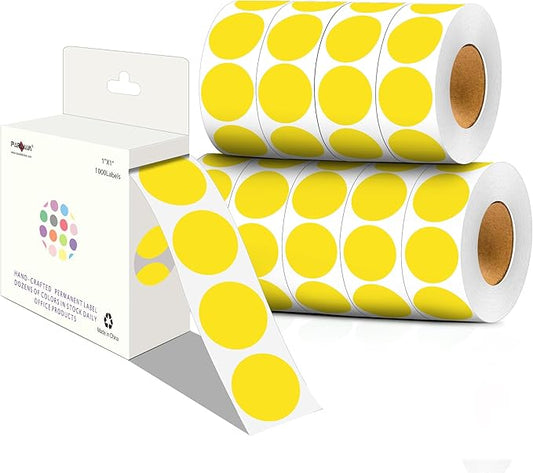 PARLAIM 1 Inch Round Color-Code Dot Stickers,10000per/10 Rolls dots Label Dispenser Box, Yellow Circle Stickers Label for Office Home (Yellow)