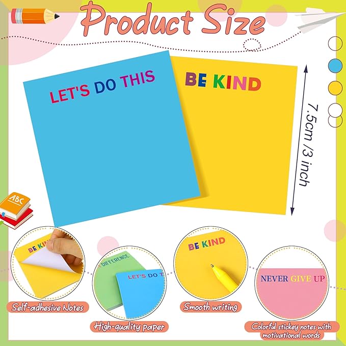 Yinder 24 Pcs Inspirational Sticky Notes Christmas Stocking Stuffers Motivational Sticky Notes Pad Employee Appreciation Gift Bulk for Teacher Nurse Coworker Office 3 x 3'' (Motivational,Bright Color)