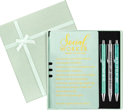 5 Pcs Employee Appreciation Gift Leather Journal Notebook 3 Ballpoint Pens with Box Thank You for Boss Emergency Nurses Medical Assistant Lady Coworker Teacher Social Worker(Green)