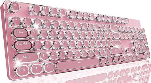 EWEADN TK950 Typewriter Keyboard Wireless Mechanical Keyboard, 104 Keys Aesthetic Typewriter Keyboards with White Backlit, Anti-Ghosting, Blue Switch Bluetooth/2.4GHz/Wired Keyboards-Pink