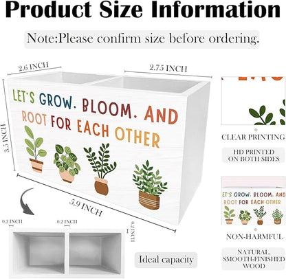 Boho Classroom Decor, Let's Root for Each Other Inspirational Pen Holder for Desk, Positive Botanical Wooden Box Sign Desk Decor for Office Home Decoration, Motivational Pencil Organizer