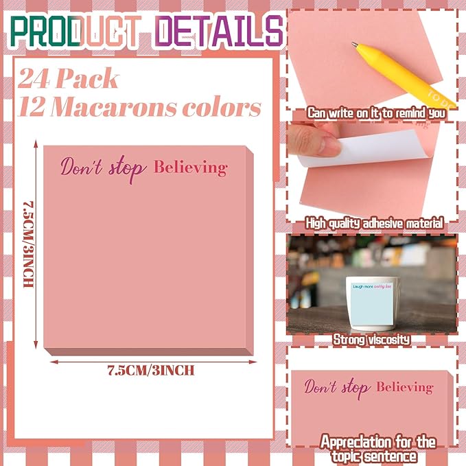 Yinder 24 Pcs Inspirational Sticky Notes Christmas Stocking Stuffers Motivational Sticky Notes Pad Employee Appreciation Gift Bulk for Teacher Nurse Coworker Office 3 x 3'' (Inspire,Macaron Colors)