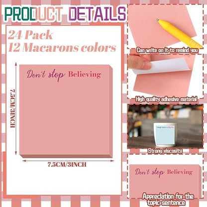 Yinder 24 Pcs Inspirational Sticky Notes Christmas Stocking Stuffers Motivational Sticky Notes Pad Employee Appreciation Gift Bulk for Teacher Nurse Coworker Office 3 x 3'' (Inspire,Macaron Colors)