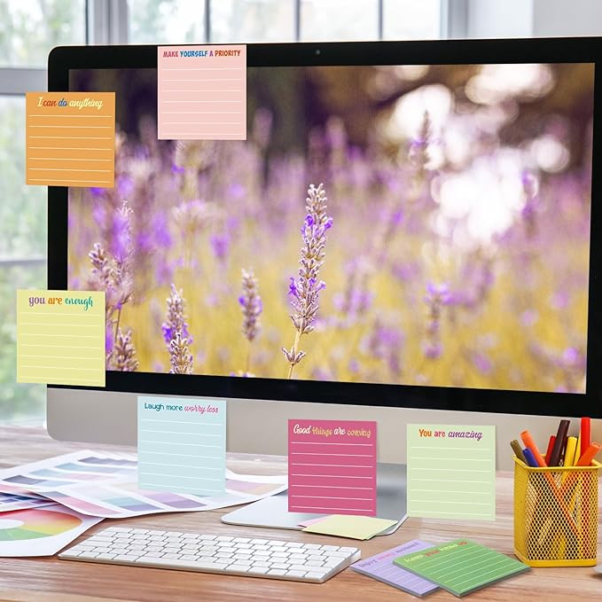 Yinder 24 Pcs Inspirational Sticky Notes Christmas Stocking Stuffers Motivational Sticky Notes Pad Employee Appreciation Gift Bulk for Teacher Nurse Coworker Office 3 x 3'' (Inspire,Macaron)