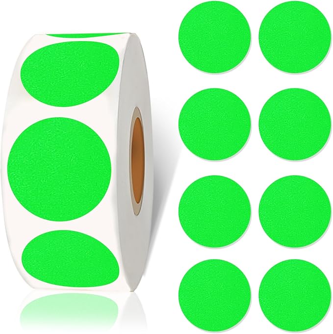 starboling 800Pcs 1 Inch Fluorescent Green Round Color Coding,Dot Stickers Labels,Can Writing for Office,Student Classroom and Other Scenarios