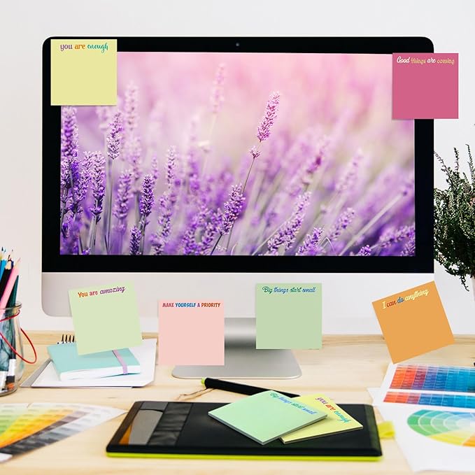 Yinder 24 Pcs Inspirational Sticky Notes Christmas Stocking Stuffers Motivational Sticky Notes Pad Employee Appreciation Gift Bulk for Teacher Nurse Coworker Office 3 x 3'' (Inspire,Macaron Colors)