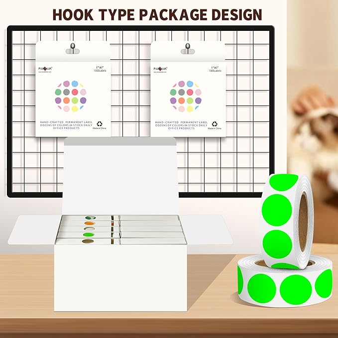 PARLAIM 1 Inch Round Color-Code Dot Stickers,10000per/10 Rolls dots Label Dispenser Box, Fluorescent Green Circle Stickers Label for Office Home (Fluorescent Green)