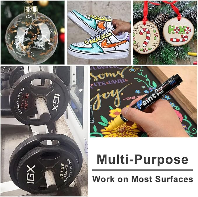 Overseas Black Acrylic Paint Markers - 8 Pack Medium Tip Acrylic Paint Pens, Water Based, Quick Drying, Waterproof, Non Toxic Permanent Markers for Rock, Wood, Plastic, Metal, Canvas, Glass, Fabric