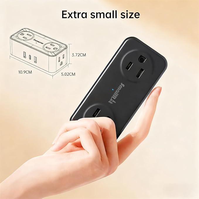 SMALLRT Thin Flat Extension Cord with USB C, Small Flat Plug Power Strip with 4 AC Outlets 3 USB (1 USB C), 6.5FT Small Power Strip Wall Mountable Cruise Ship, Travel, Home (Black, 16.5 FT)