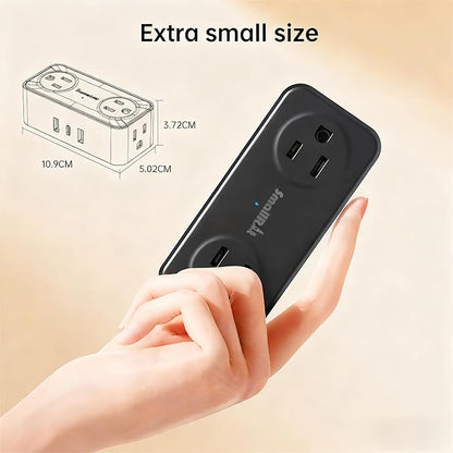 SMALLRT Thin Flat Extension Cord with USB C, Small Flat Plug Power Strip with 4 AC Outlets 3 USB (1 USB C), 6.5FT Small Power Strip Wall Mountable Cruise Ship, Travel, Home (Black, 16.5 FT)