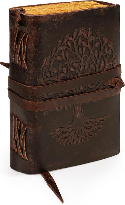 LUXEORIA Leather Journal for Women and Men, 200 Pages - 6"x8", Travel Dairy, Unlined Women's Notebook, Tree Of Life Sketchbook for Drawing, Writing- Antique Deckle Edges Handmade Paper, Vintage Brown