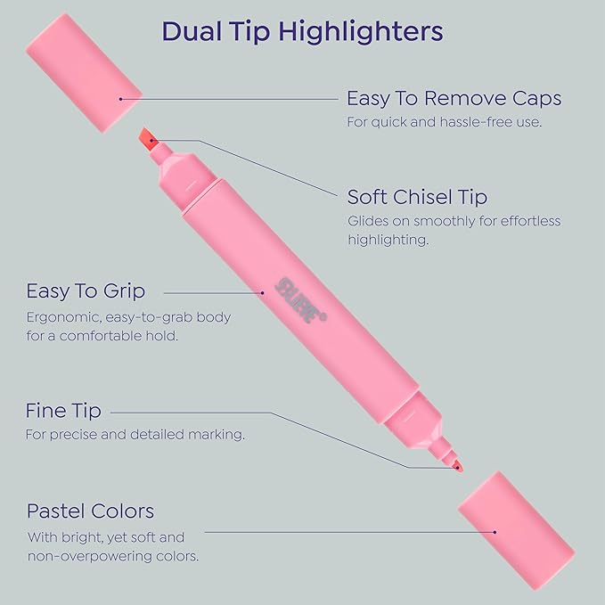 BLIEVE- Aesthetic Bible Highlighters No Bleed Through Assorted Colors, Cute Highlighter Dual Tip For Journaling Supplies And School Accessories, Bible Highlighters And Pens No Bleed (CANDY)