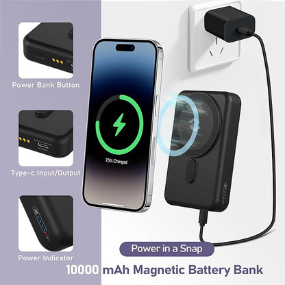 3 in 1 Wireless Charging Station: 10000mAh Removable Power Bank Charger Stand for Phone/Watch/Air Pods - Portable Magnetic Battery Pack for Air 17 16 15 14 13 12 Series