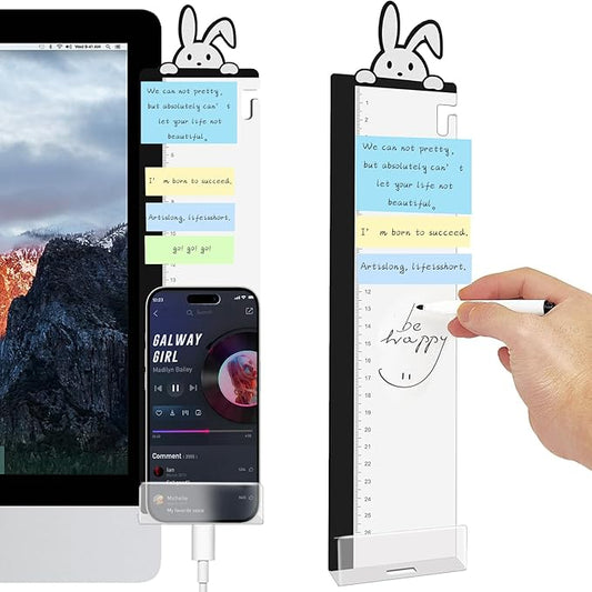 Office Desk Accessories 2pcs Computer Monitor Memo Board - Transparent Computer Side Panel Memo Creative Monitor Side Panel with Phone Holder Suitable for Office Home Desktop (with Grease Pencil)