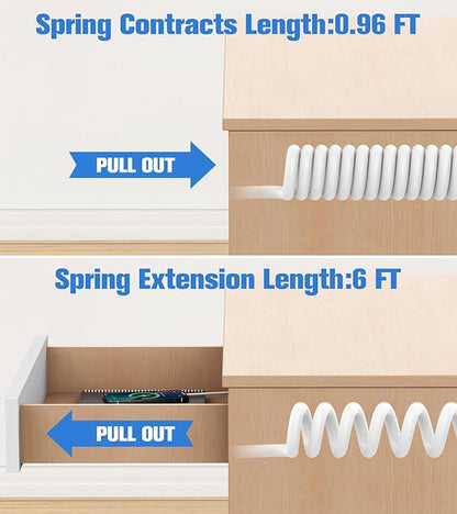 65W Furniture Drawer Outlet, Recessed Outlet with 4 USB Ports & 2 AC Outlets, Recessed Power Strip for Home, Office, 14 AWG-10FT Spring Cord(White)