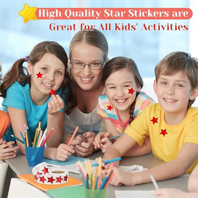 500 PCS Holographic Red Star Stickers, 1 inch Self Adhesive Metallic Glitter Foil Stickers Sparkly Star Sticker Reward Behavior Chart Labels for Kids Students Teachers Supplies