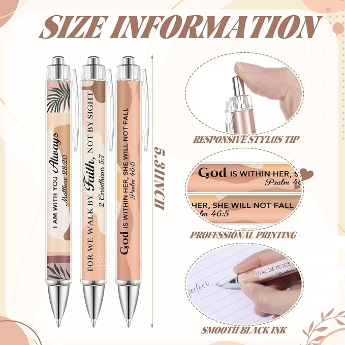 12 Pcs Christmas Bible Verse Ballpoint Pen Boho Christian Pens for Women Inspirational Quotes Smooth Writing Pen 1.00 mm Black Ink Ballpoint Christian Gift for Office Supplies