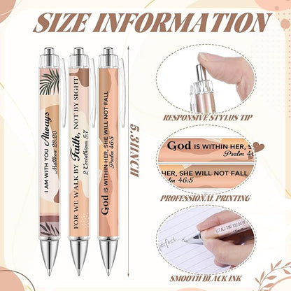 12 Pcs Christmas Bible Verse Ballpoint Pen Boho Christian Pens for Women Inspirational Quotes Smooth Writing Pen 1.00 mm Black Ink Ballpoint Christian Gift for Office Supplies