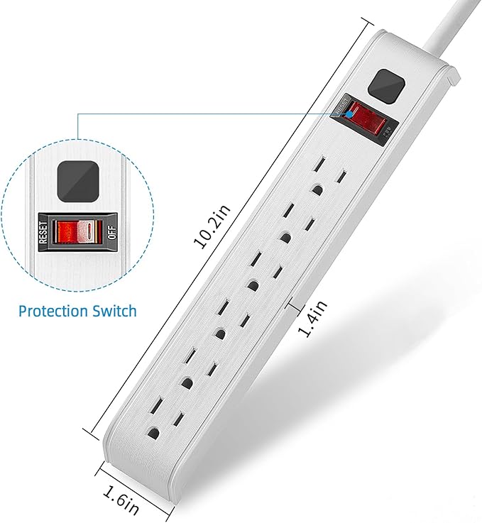 Power Strip Surge Protector, 6 Feet Extension Cord, 600 Joules Surge Protection, Multiple Protection 6 Outlet Strip, ETL Listed (25FT 1PACK)