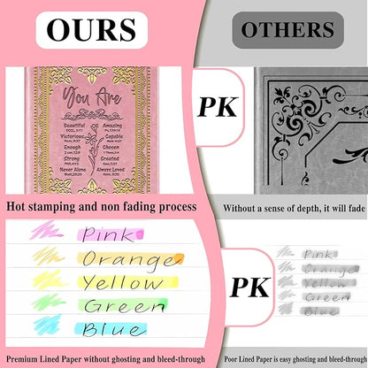 Pink A5 Lined Leather Journal Notebook,Inspirational Christian Gifts Hardcover Executive Notebooks for Men Women,200 Pages 100 Gsm Thick Ruled Paper Daily Diary for School,Family ,Friends,Work (You Beautiful Pink)