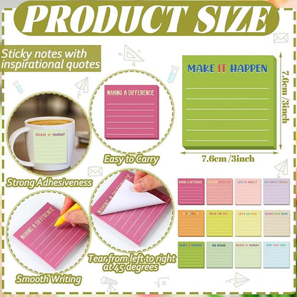 Yinder 24 Pcs Inspirational Sticky Notes Christmas Stocking Stuffers Motivational Sticky Notes Pad Employee Appreciation Gift Bulk for Teacher Nurse Coworker Office 3 x 3'' (Inspirational,Macaroon)