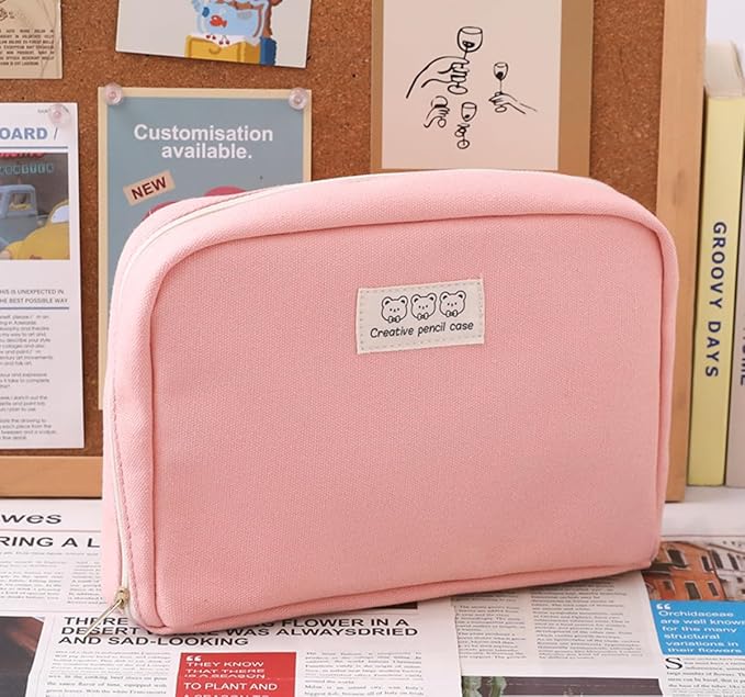 Pencil Case Pouch Box Cute Kawaii Large Capacity Aesthetic Zipper Pen Holder Organizer Bag for Office Workspace Supplies Desk Accessories Travel (Light Pink)