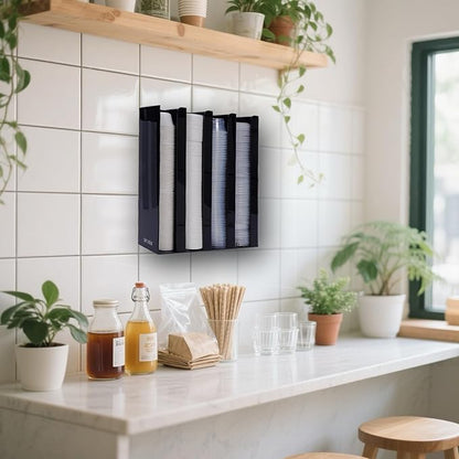 UCUDI Portion Sauce Cup Lid Holder for Restaurant 4 Compartments Plastic Sauce Cup Organizer Dispenser Fits Cups 2oz to 5.5oz in One Size for Counter or Wall Mount (Black)