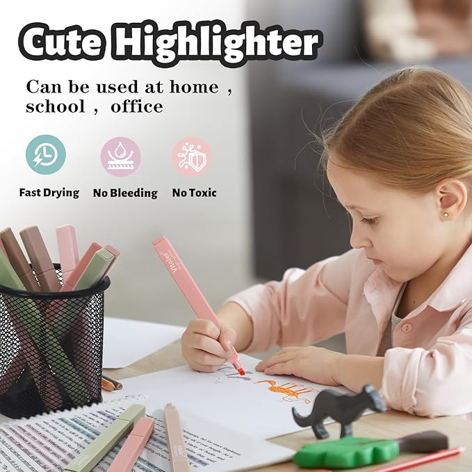 Vitoler Highlighters Assorted Colors,8pcs No Bleed Bible Chisel Tip Highlighters,Aesthetic High lighters for School Office Supplies