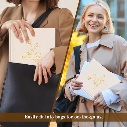 Lanpn Undated Daily Planner Hourly Schedule Notebook, 196 Pages 2 Page per Day To Do List Notebook Notepad Appointment Work Planner, Hardcover Daily Journal Organizer Book For Women 7.7" x 9.3" Beige