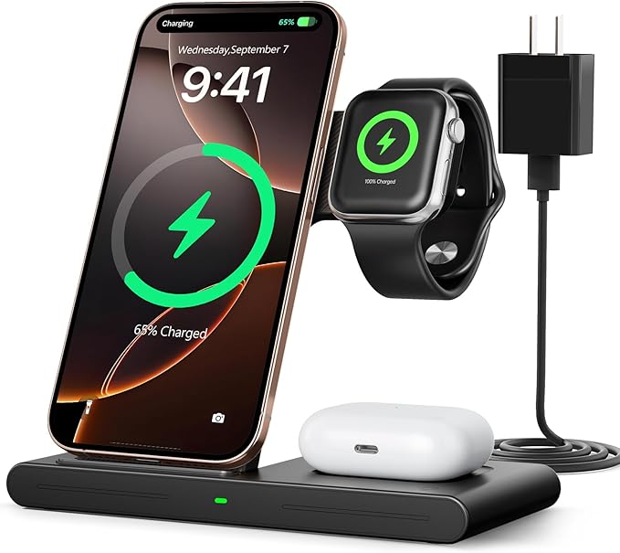 RYND 2025 Travel Portable Wireless Fast Charger for Apple & Android Charging Station,3 in 1 Charging for iPhone17 16 15 14 13 12,Apple Watch Series & Air pods 4 3 2 Pro,Samsung Galaxy