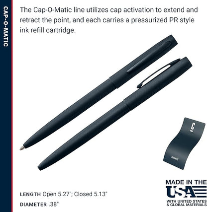 Fisher Space Pen Cap-O-Matic Pen, Ballpoint, Elite Navy, Cerakote Finish, Pocket Clip, Black Ink