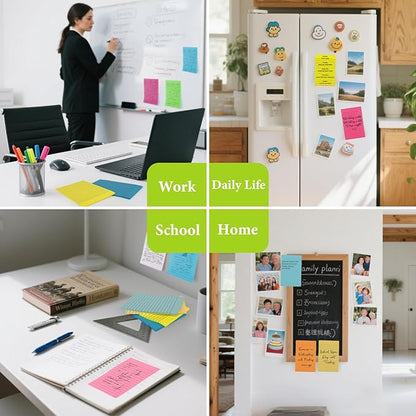 NESCCI 12 Pads Lined Sticky Notes 4x6 Sticky Notes with Lines Self-Stick Note Pads 12 Bright Multi Colors Big Rectangular Sticky Note for Office,Home,School, Meeting, 33 Sheet/Pad