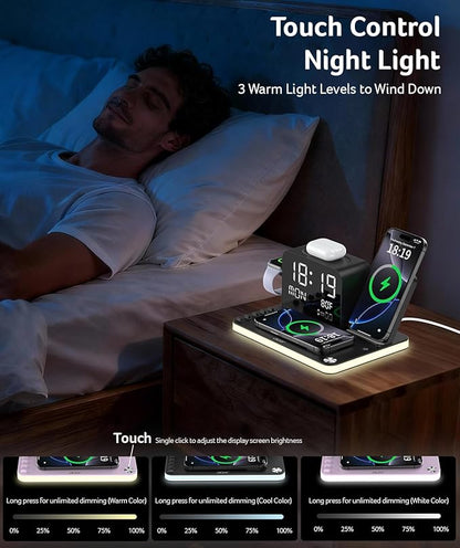 acer 7-in-1 Wireless Charging Station: Charger Stand for Multiple Devices for Apple - iPhone 16 15 14 13 12 Pro Max Apple Watch Airpods, Wireless Charger iPhone Charging Station with Bluetooth TimeSyn