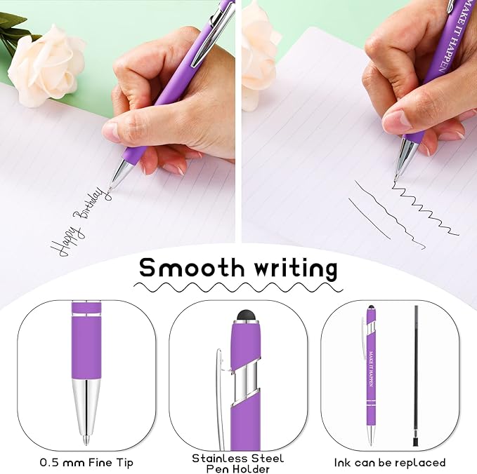 Zonon 12 Pcs Inspirational Pens Bulk Funny Ballpoint Pen with Stylus Tip Motivational Gifts for Christmas Teacher Coworkers Nurse School Office Supplies(Assorted Color,Motivational Style)