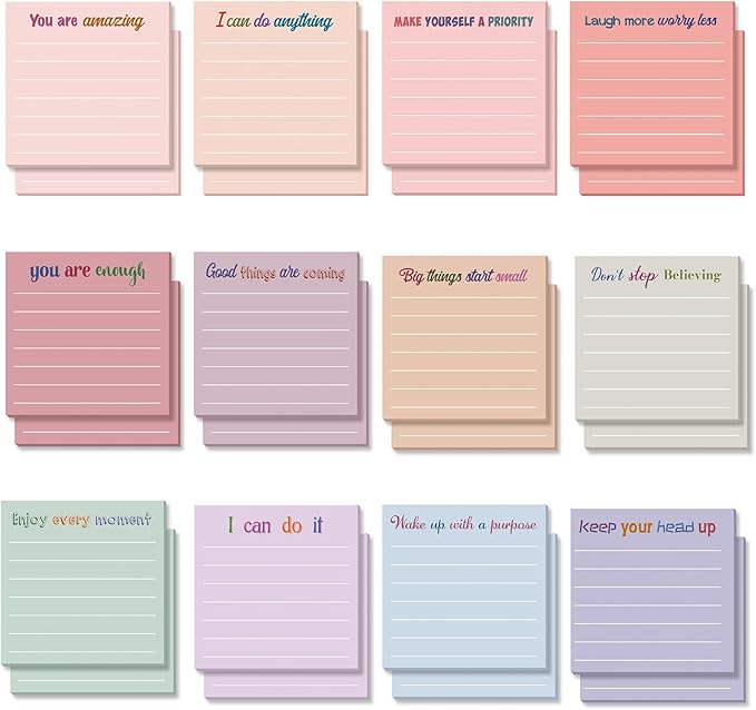 Yinder 24 Pcs Inspirational Sticky Notes Christmas Stocking Stuffers Motivational Sticky Notes Pad Employee Appreciation Gift Bulk for Teacher Nurse Coworker Office 3 x 3'' (Motivation,Aesthetics)