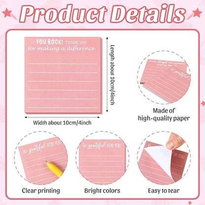 Yinder 24 Pcs Employee Appreciation Sticky Notes Xmas Gift Bulk Motivation Note Pads Mini Inspirational Note Gift for Teacher Nurse Staff Coworker Office Supply 3 x 3'' (Appreciation,Pink)