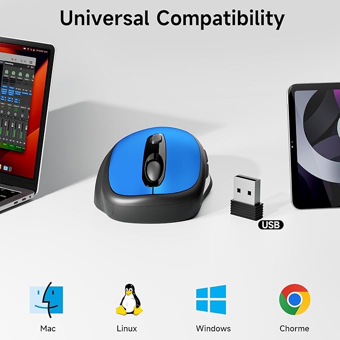 memzuoix Wireless Mouse, 2.4GHz Nano Receiver, 3 DPI Levels (800/1200/1600), 6 Buttons, Compatible with PC/Mac/Laptop (Blue)