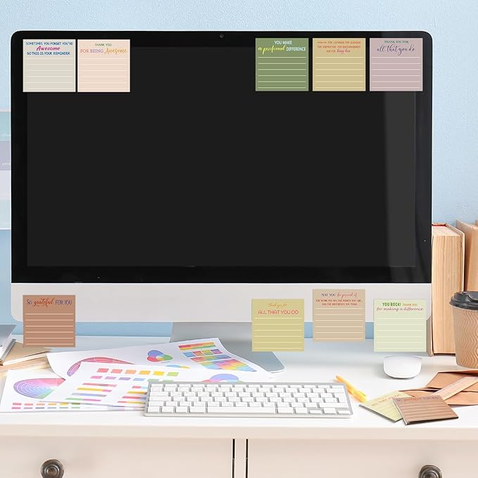 Yinder 24 Pcs Employee Appreciation Sticky Notes Xmas Gift Bulk Motivation Note Pads Mini Inspirational Note Gift for Teacher Nurse Staff Coworker Office Supply 3 x 3'' (Appreciation,Boho Color)