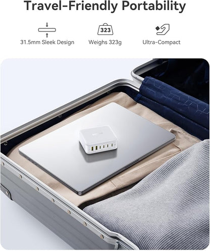 Baseus Charging Station 120W, 6-in-1 USB-C PD Fast Charging Desktop Charger with 5ft Extension Cord, 4 USB C, 2 USB A Ports, Travel Power Strip for iPhone 17/16, iPad Pro, MacBook Pro, Tablet and More