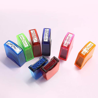 RELIANCER 8PCS Teacher Stamp Set,Colorful Self-Inking Motivational Classroom Stamper for Grading,Encouraging Rating Stamp Student,Parent Signature Stamps for Homework,School Homeschool Reward Supplies