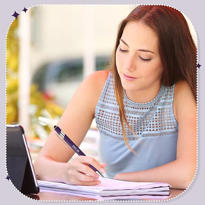 Zonon 12 Pcs Inspirational Pens Bulk Funny Ballpoint Pen with Stylus Tip Motivational Gifts for Christmas Teacher Coworkers Nurse School Office Supplies(Dark Purple,Motivational Style)