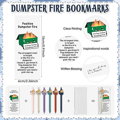 12 Sets Dumpster Fire Gifts Funny Dumpster Fire Ballpoint Pens and Bookmarks Bulk Emotional Support Gift for Christmas Office Desk Accessories Work Coworkers Team Employee Staff Teachers